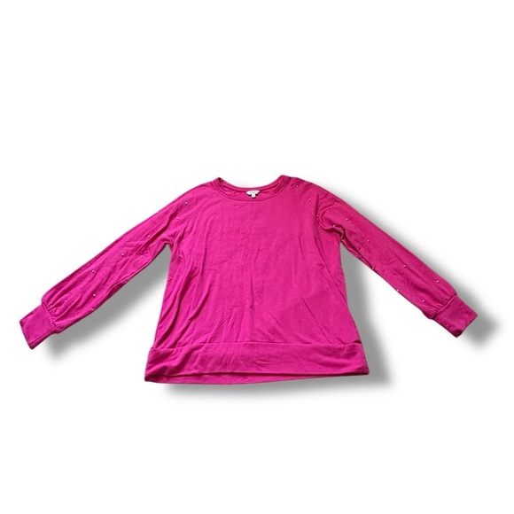 Crown & Ivy Women’s Large Pink Crewneck Sweater with Pearl Accents - Picture 1 of 7